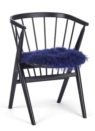 Lammfell Stuhlauflage | Tibet | D38 cm Marineblau (Dunkel)