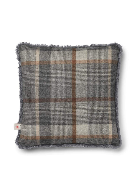 Kariertes Lammfellkissen | Kurzhaar | Neuseeland | 100% Wolle | 52x52 cm