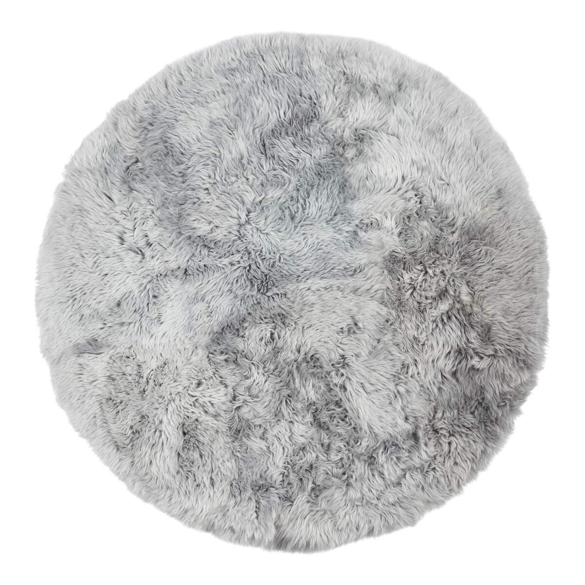 Lammfell Designerteppich | Langhaar | Neuseeland | D140 cm Hellgrau