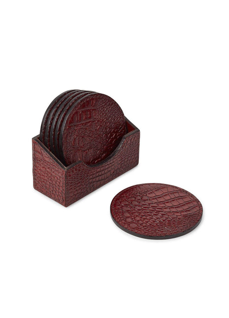 Untersetzer | Kalbsleder | Krokodilmuster | D10 cm Rot