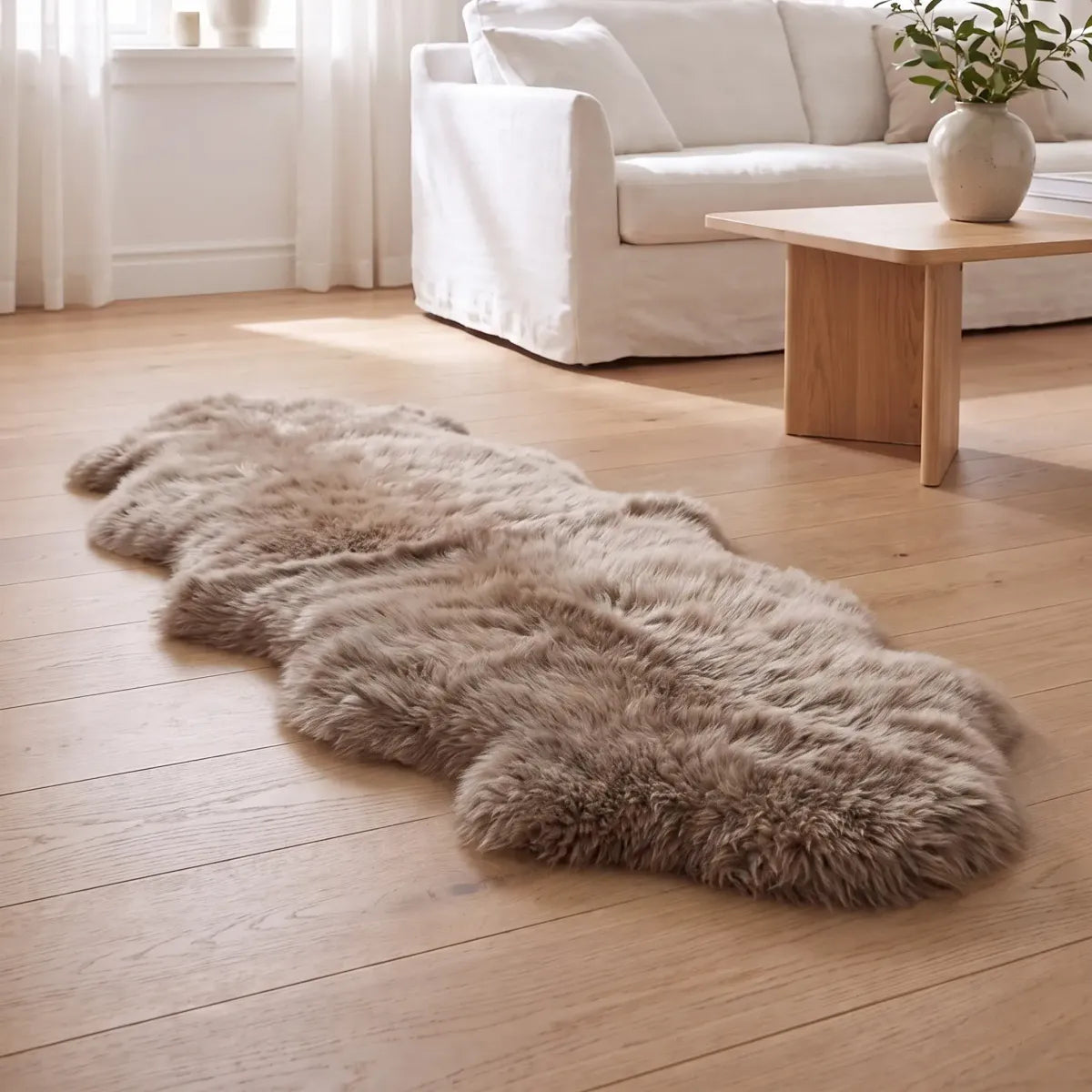 Merino Doppeltes Lammfell | Langhaar | Neuseeland | 170x60 cm Taupe