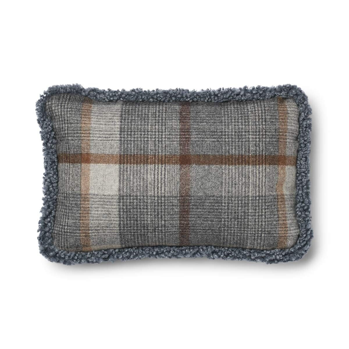 Kariertes Wollkissen | 100% Wolle | Fellborte | 52x52 cm | 34x52 cm Glencheck-Grau/Hellgrau