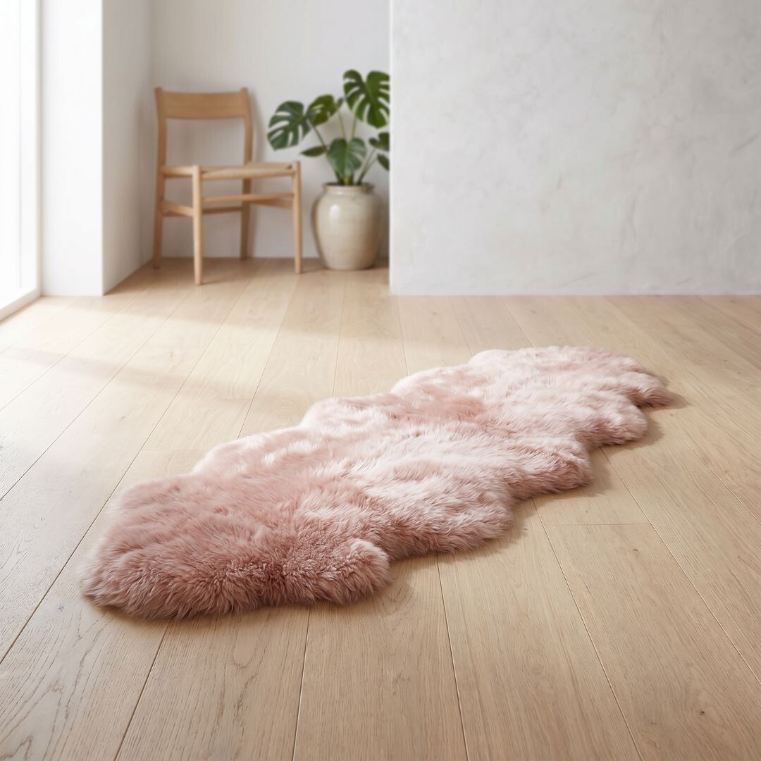 Merino Doppeltes Lammfell | Langhaar | Neuseeland | 170x60 cm Rosa