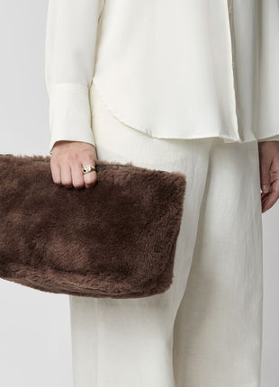 Maxi Havanna Clutch | Neuseeland | Lammwolle Lederbraun