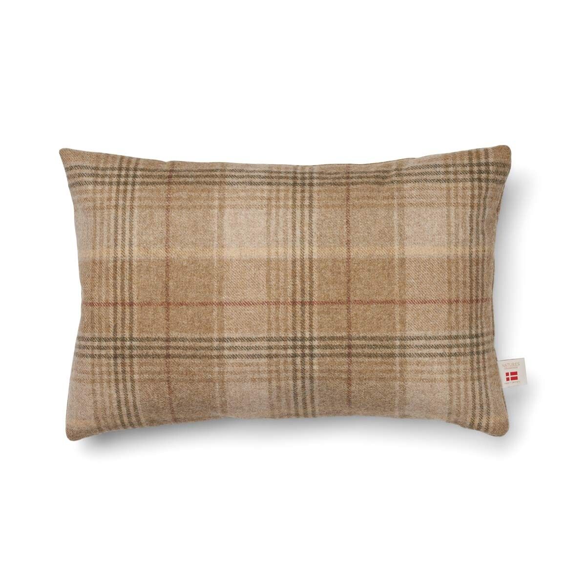 Kariertes Wollkissen | 100% Wolle | 34x52 cm Sand-Beige
