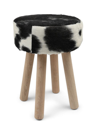 Holzhocker mit Kuhfell | 48xD34 cm