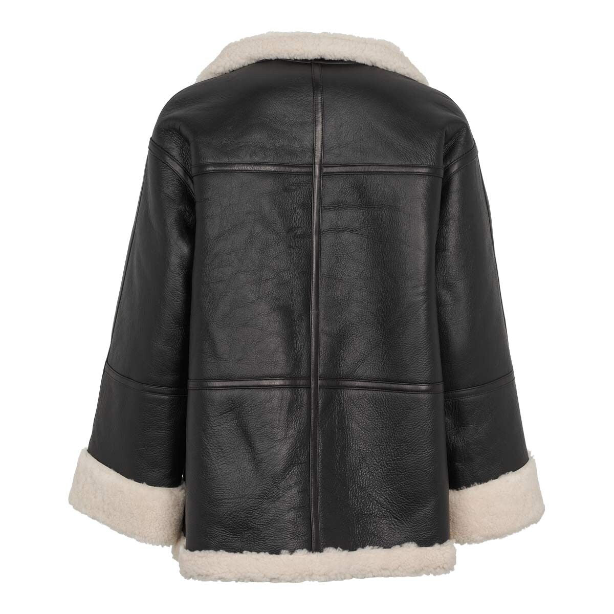 Karina Jacke | Lammfell Schwarz/Leinen