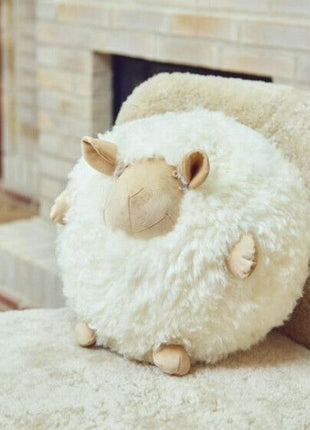 Cute Sheep | Kurzhaar | Neuseeland | Rundes Fellkissen Beige/Weiß