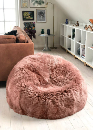 Lammfell Sitzsack Premium | Langhaar | Neuseeland | 92x93 cm | Rosa Rosa