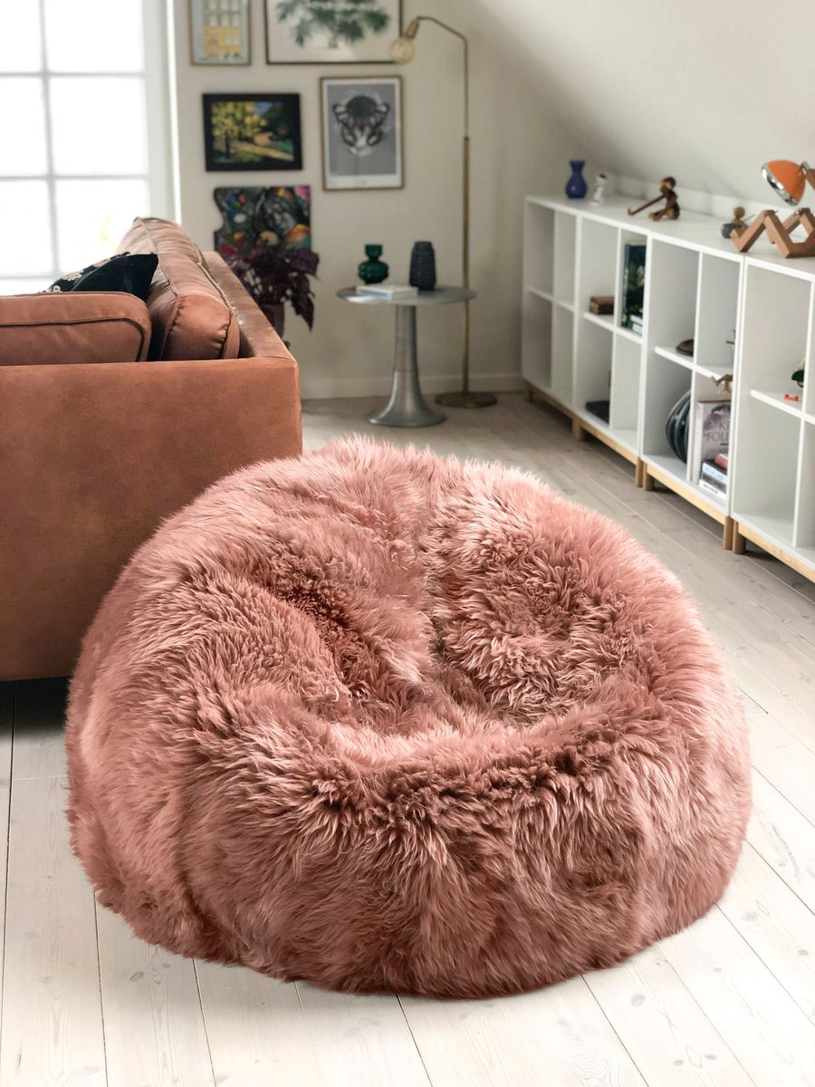 Lammfell Sitzsack Premium | Langhaar | Neuseeland | 92x93 cm | Rosa Rosa