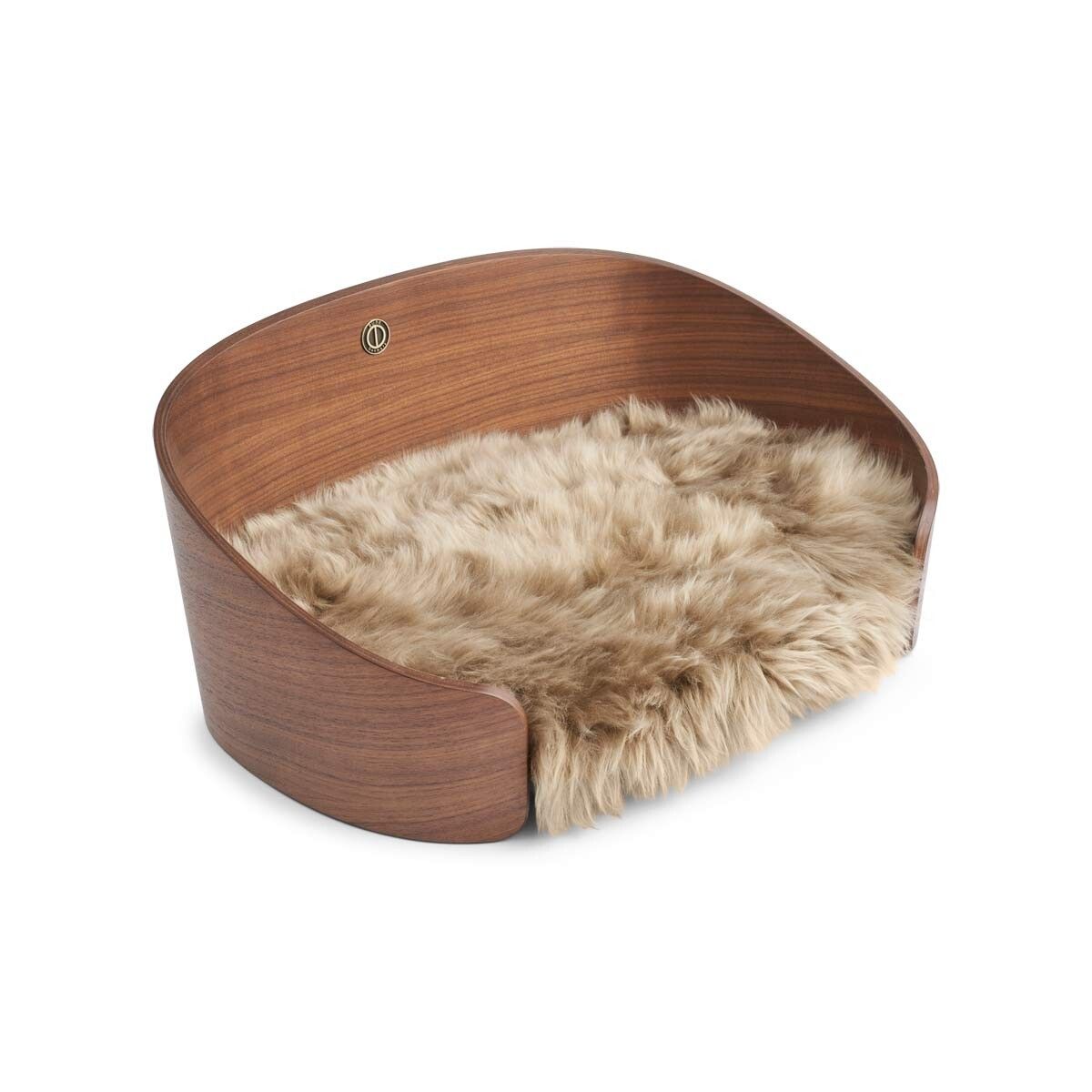 Hundekorb aus Holz | Lammfell