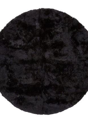Lammfell Designerteppich | Langhaar | Neuseeland | D140 cm Schwarz