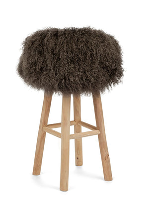 Holzbarhocker mit Lammfell | Tibet Taupe