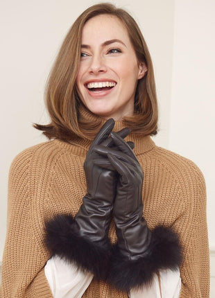 Kimberly | Lederhandschuhe | Nerzpelz | Damenhandschuhe Schwarz