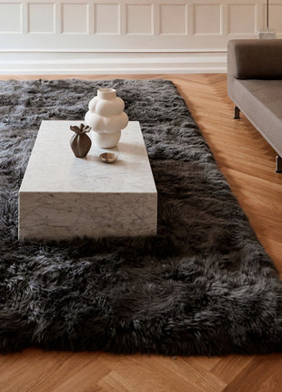 Lammfell Designerteppich Premium | Langhaar | Neuseeland Schwarz