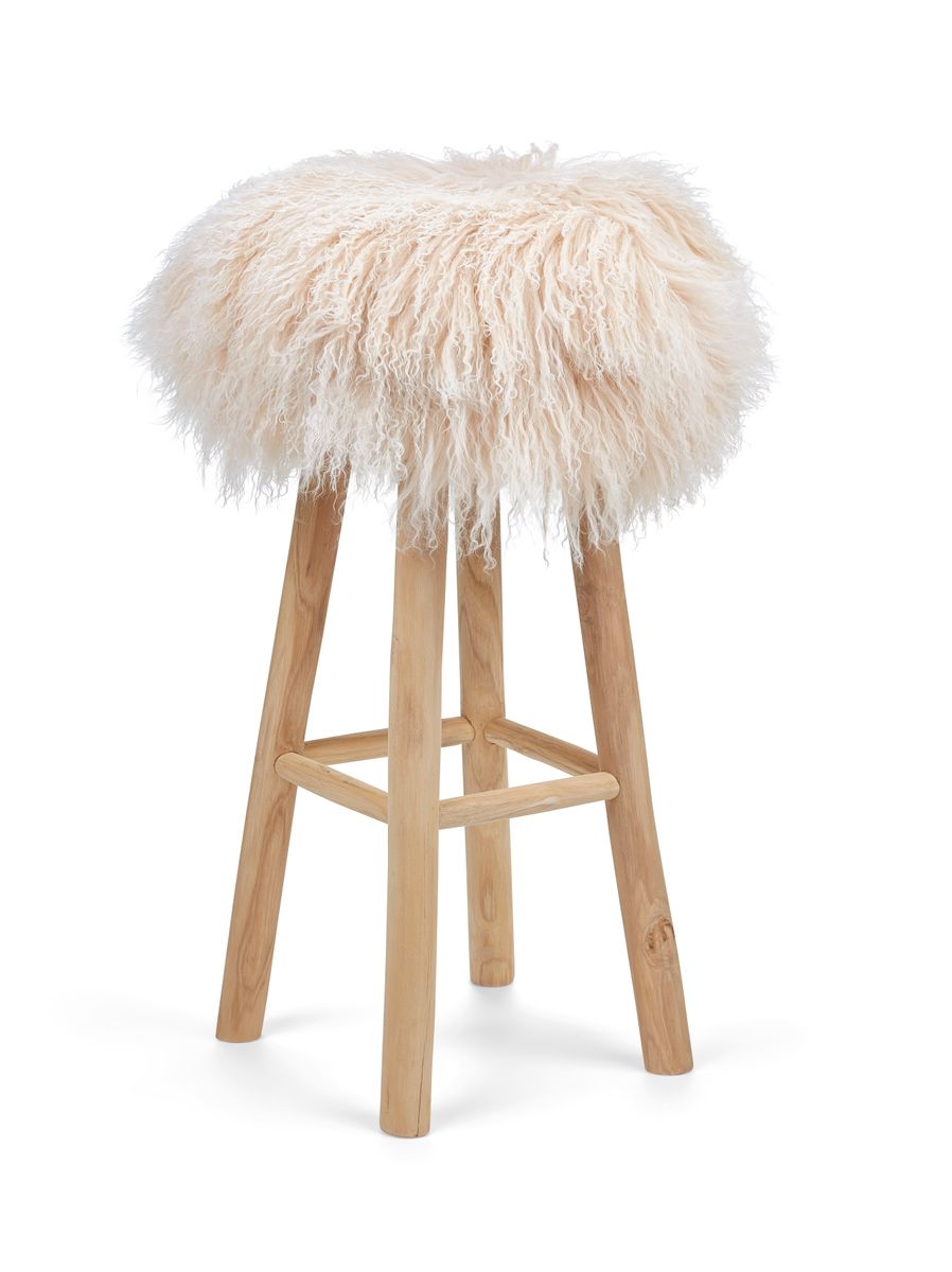 Holzbarhocker mit Lammfell | Tibet