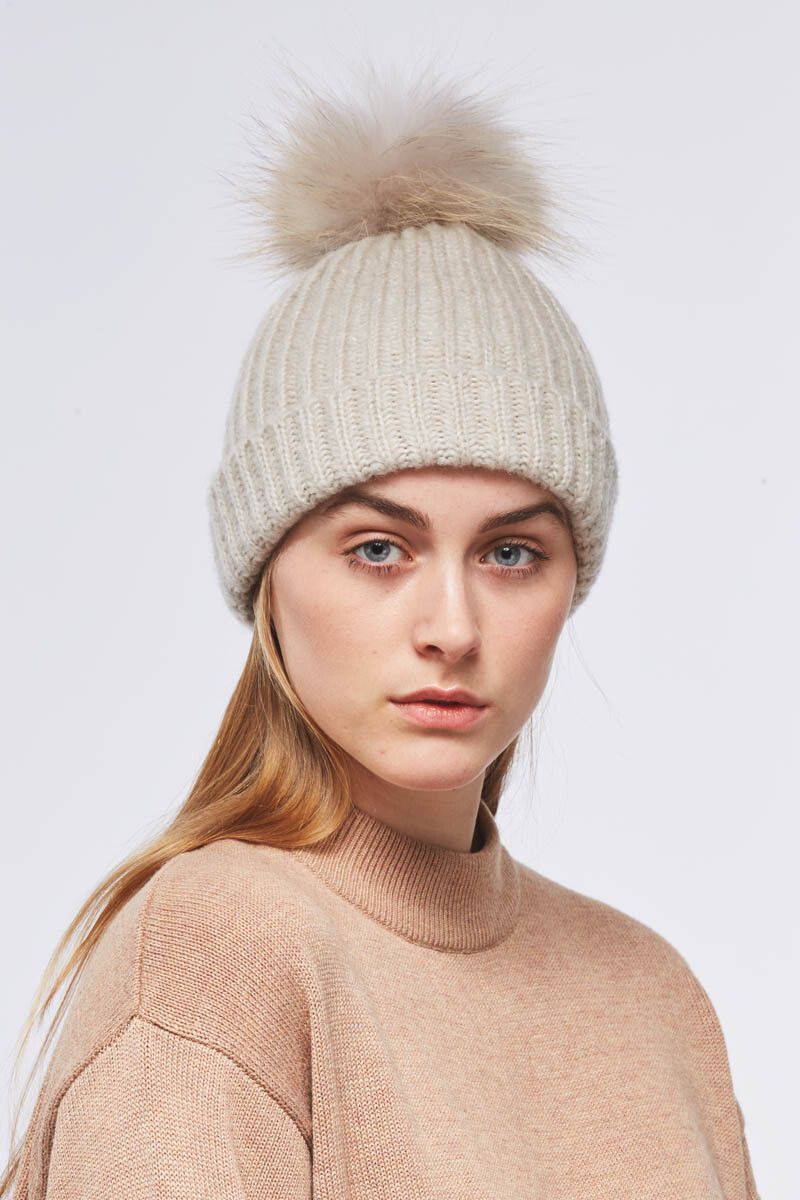 Simone Mütze | Wolle, Waschbär Taupe/Taupe