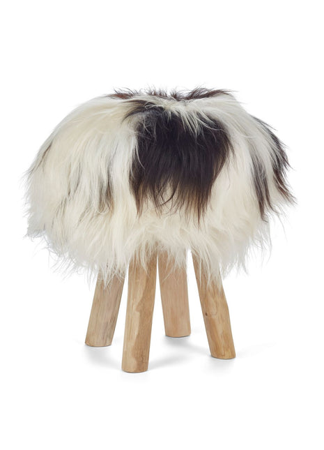 Holzhocker mit Lammfell | Island | 48xD34 cm