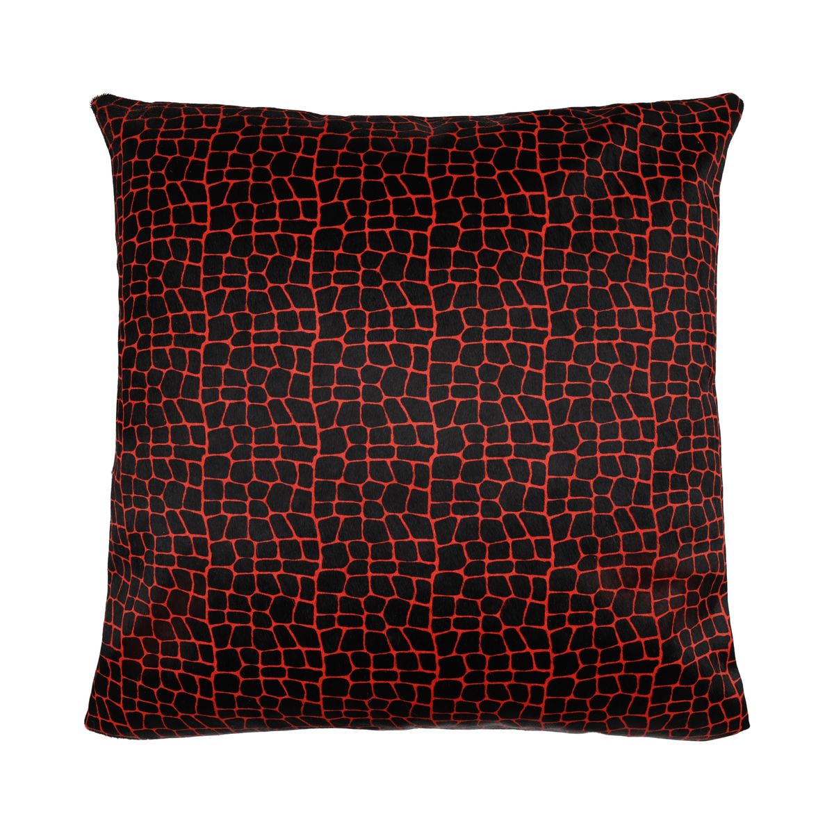 Premium Kuhfellkissen | Doppelseitig | 41x41 cm, 52x52 cm & 61x61 cm Rot/Schwarz Krokodilmuster