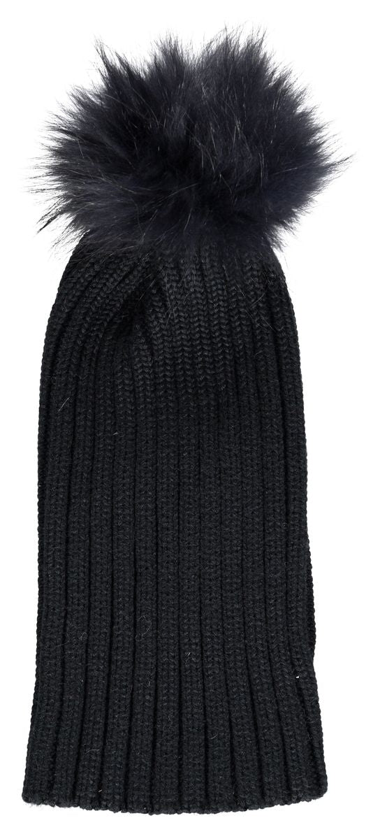 Wollmütze Sheila | Bommel aus Waschbärfell Mitternachtsblau/Mitternachtsblau