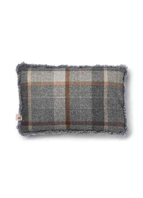 Kariertes Lammfellkissen | Kurzhaar | Neuseeland | 100% Wolle | 34x52 cm