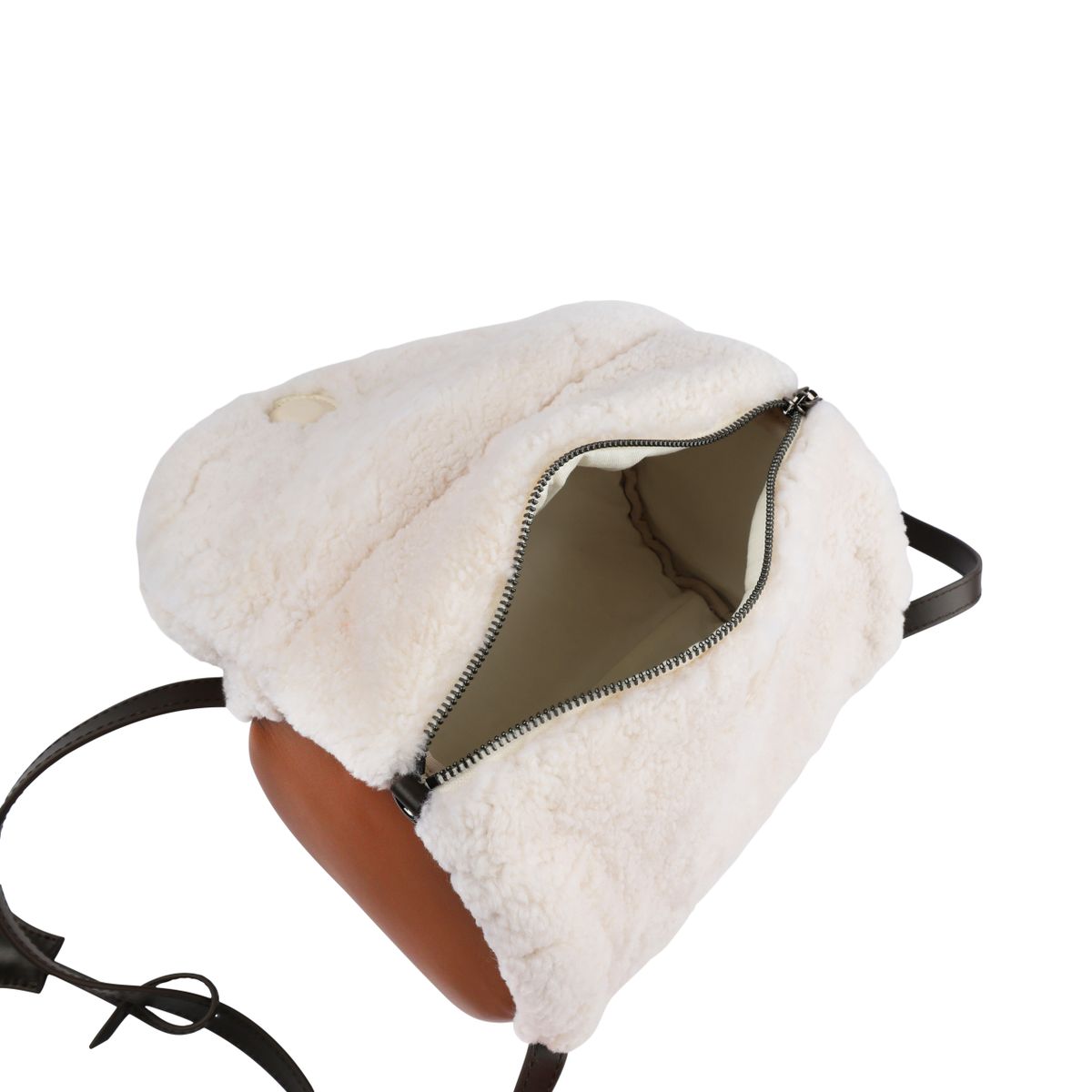 Gloria Tasche | Lammwolle Elfenbein/Braun
