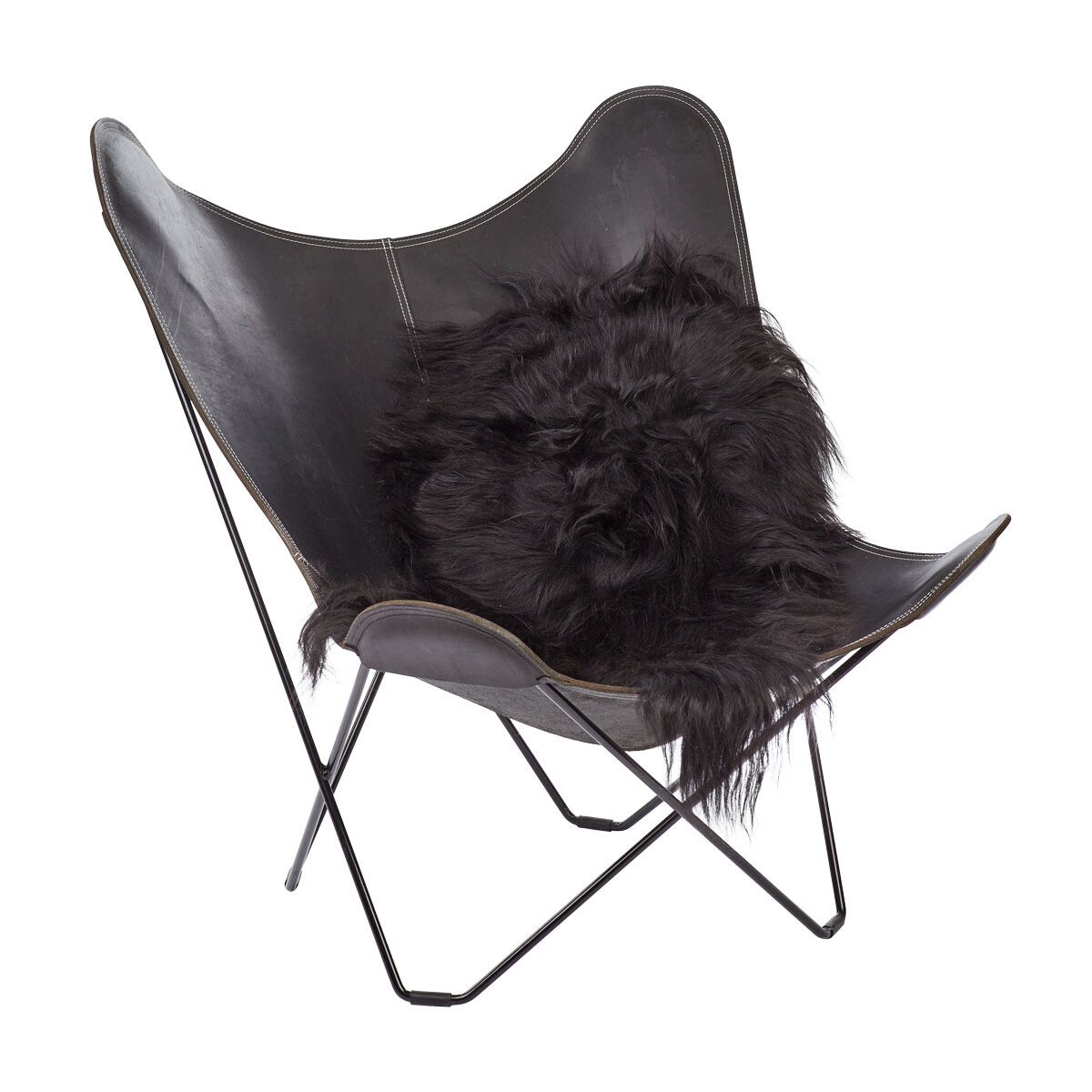 Lammfell Premium | Langhaar | Island | 120+x60 cm Schwarz