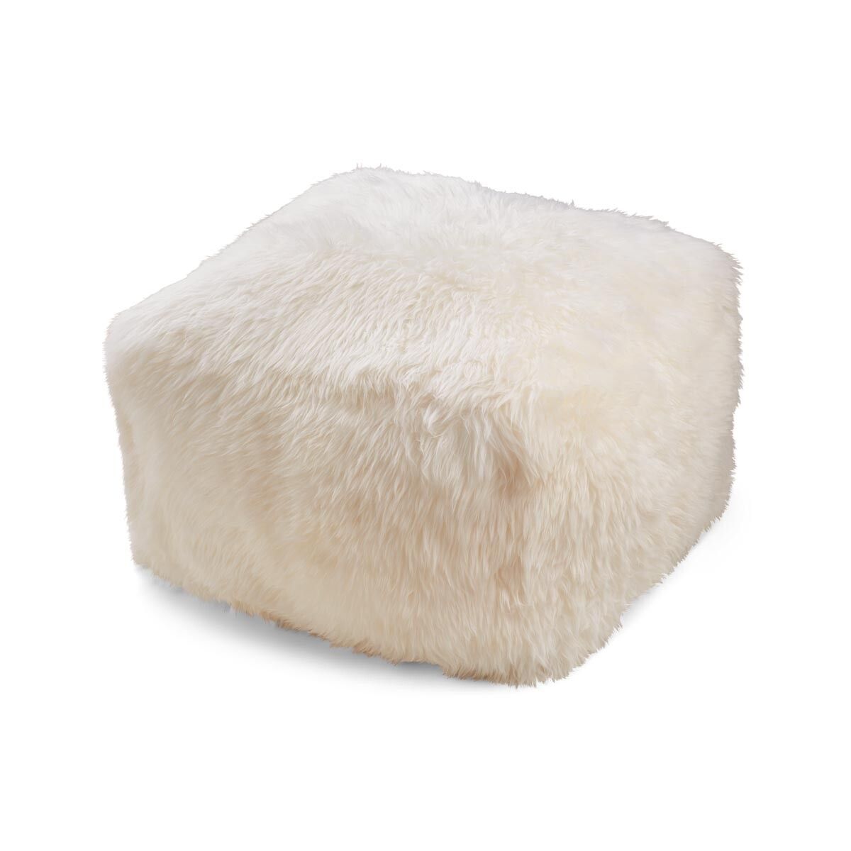 Lammfellpouf | Langhaar | Neuseeland | 50x50x32 cm Leinen