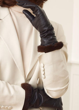 Kimberly | Lederhandschuhe | Nerzpelz | Damenhandschuhe Schwarz