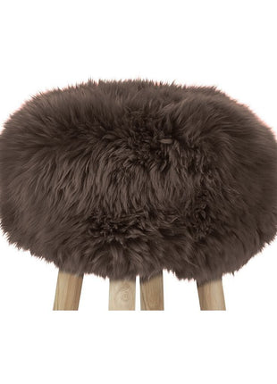 Holzhocker mit Lammfell | Langhaar | Neuseeland | 48xD34 cm Walnuss