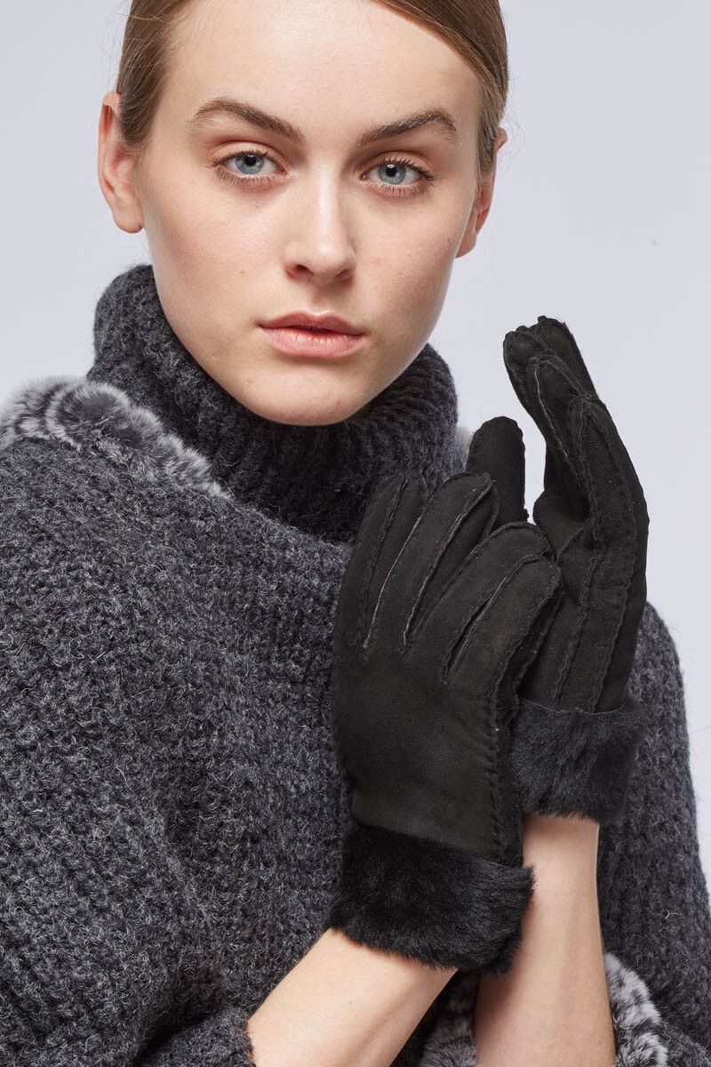 Kila Handschuhe | Wildleder | Fingerhandschuhe für Damen Schwarz