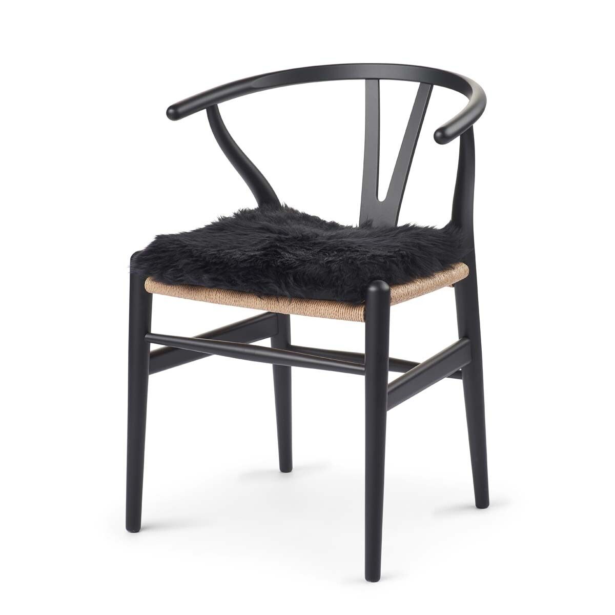 Lammfell Stuhlauflage | Langhaar | Neuseeland | 37x37 cm Schwarz