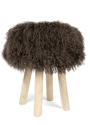 Holzhocker mit Lammfell | Tibet | 48xD34 cm Taupe