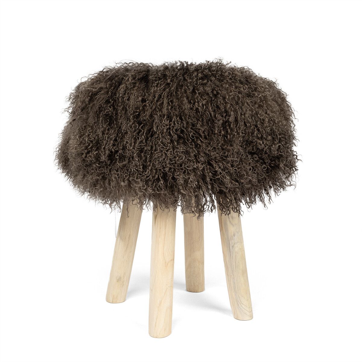 Holzhocker mit Lammfell | Tibet | 48xD34 cm Taupe