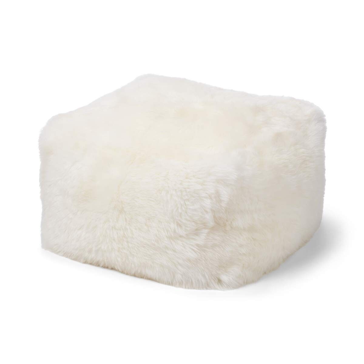 Lammfellpouf | Langhaar | Neuseeland | 50x50x32 cm Weiß