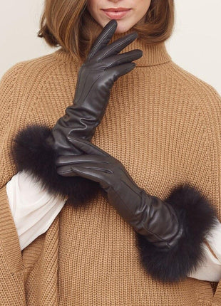 Kimberly | Lederhandschuhe | Nerzpelz | Damenhandschuhe Schwarz