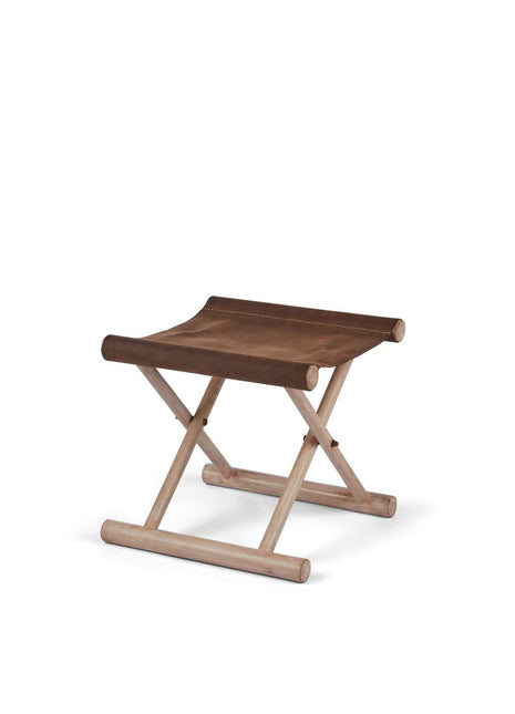 Hocker mit Premium Kalbsleder | Teakholz | 40x40x33 cm