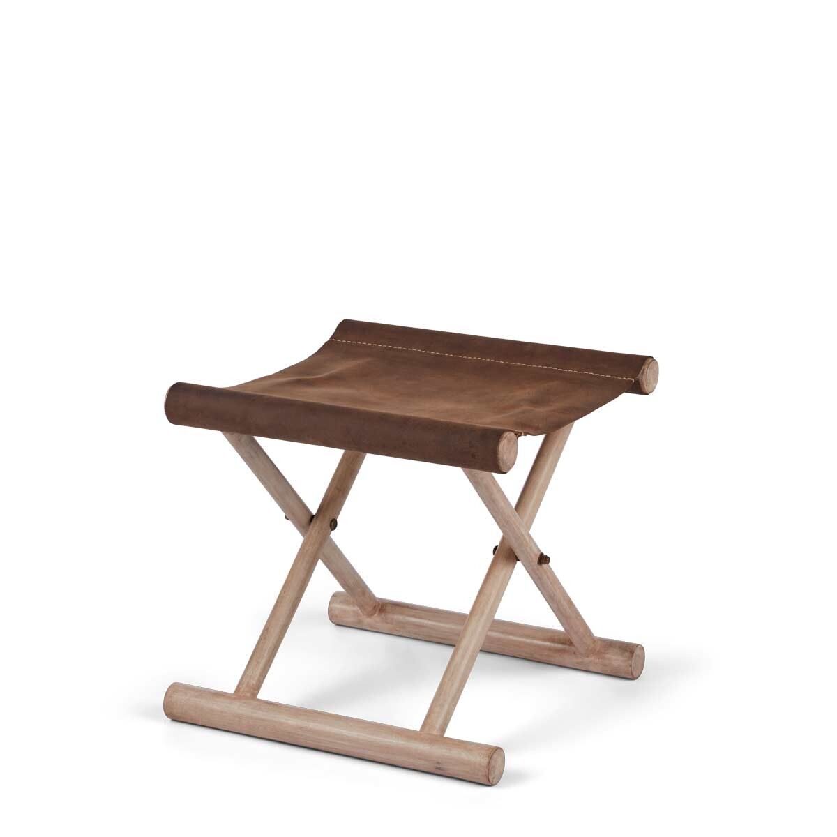Hocker mit Premium Kalbsleder | Teakholz | 40x40x33 cm
