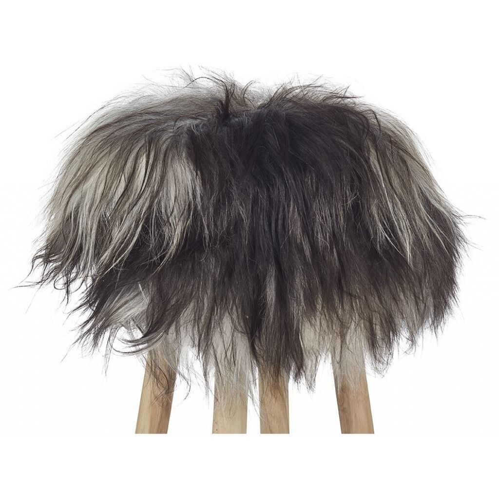 Holzhocker mit Lammfell | Island | 48xD34 cm Naturgrau