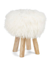 Holzhocker mit Lammfell | Tibet | 48xD34 cm