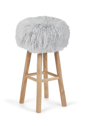 Holzbarhocker mit Lammfell | Tibet Hellgrau