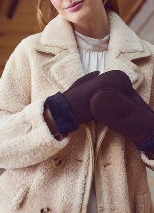 Lammfell Handschuhe Premium | Neuseeland | Damenfäustlinge Schwarz