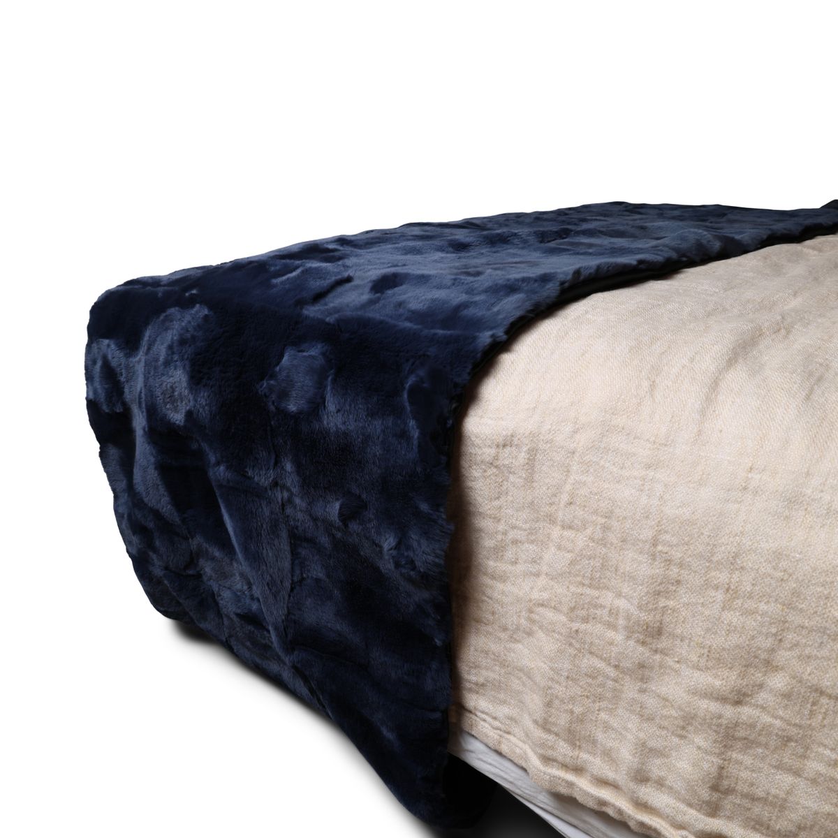 Premium Qualität Bettläufer | Rex Kaninchen | 238x55 cm Mitternachtsblau