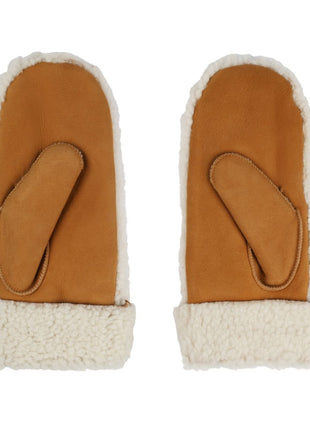 Iris Fäustlinge | Merino Lammfell | Damenfäustlinge Tan/Weiß