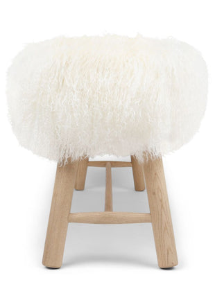 Holzbank mit Lammfell | Tibet | Eichenbeine | 140x35x45 cm Weiß