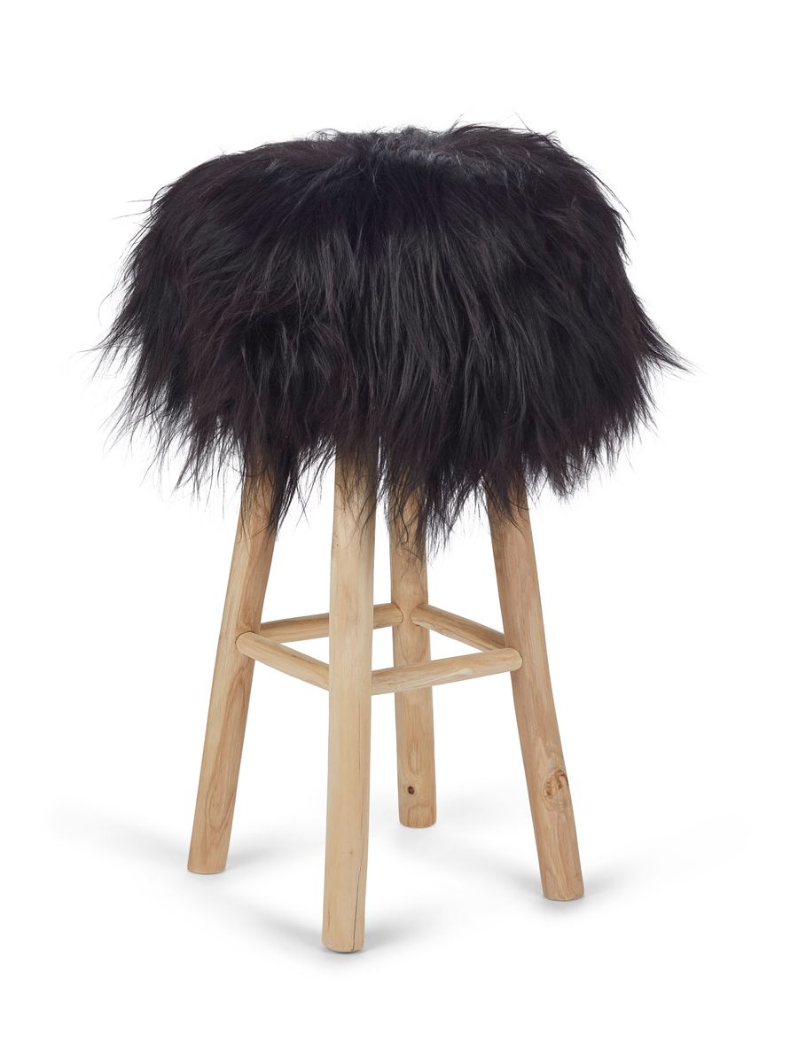 Holzbarhocker mit Lammfell | Island Schwarz