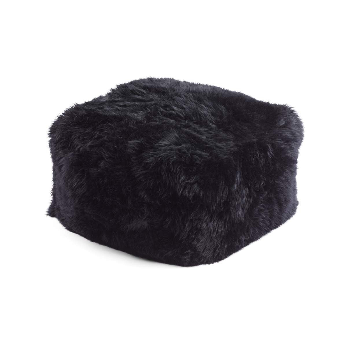 Lammfellpouf | Langhaar | Neuseeland | 50x50x32 cm Schwarz
