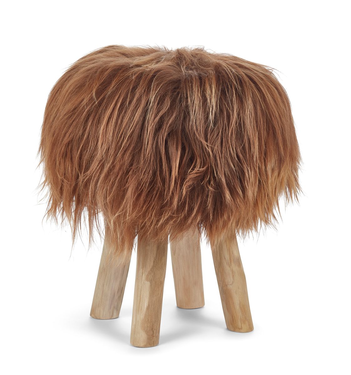 Holzhocker mit Lammfell | Island | 48xD34 cm Rostbraun