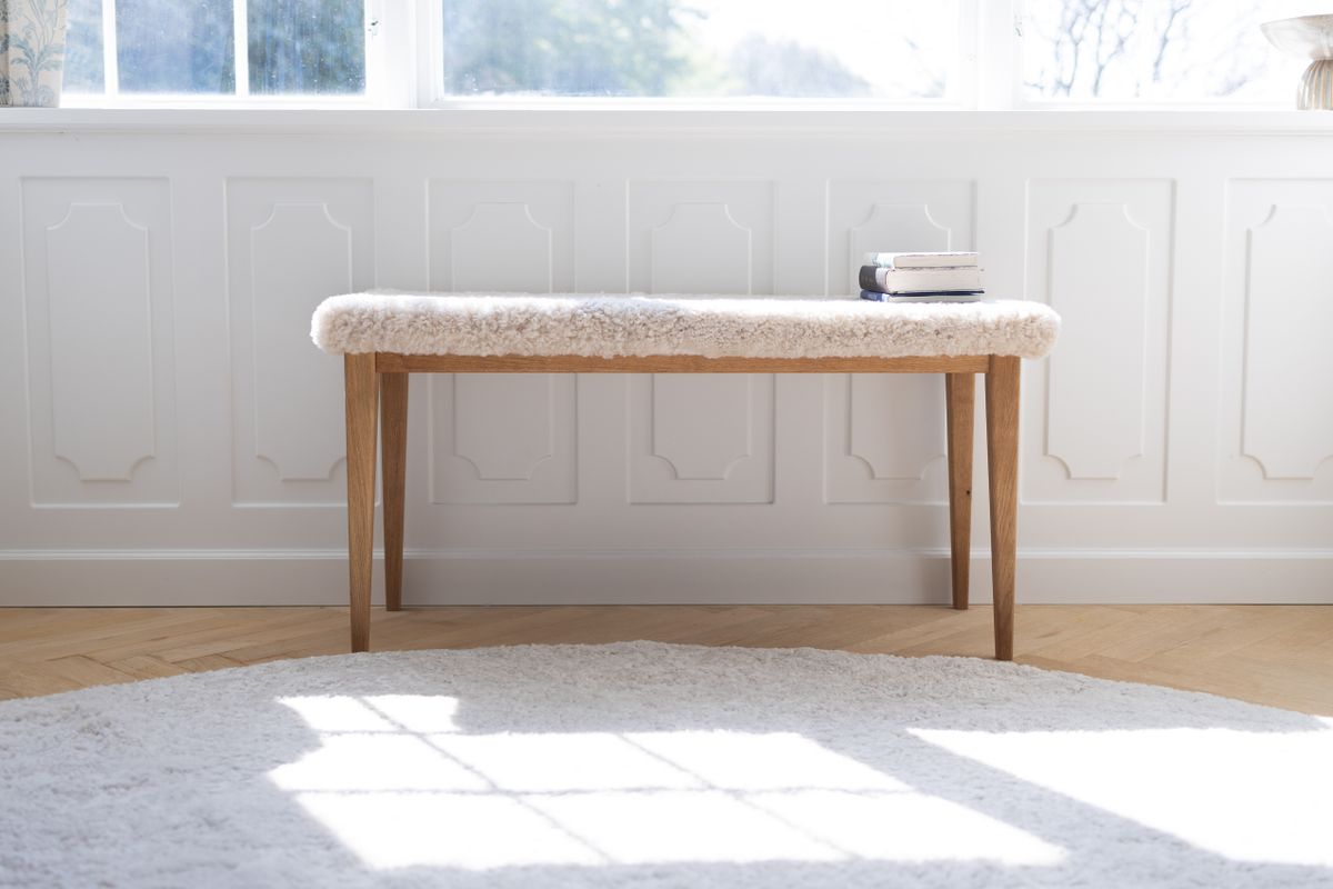Lammfell Designerteppich | Kurzhaar | Neuseeland | D140 cm Perlweiß
