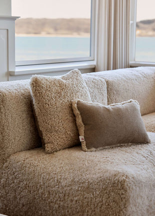Lammfellkissen | Kurzhaar | Neuseeland | 100% Wolle | 52x52 cm | 34x52 cm Beige/Leinen